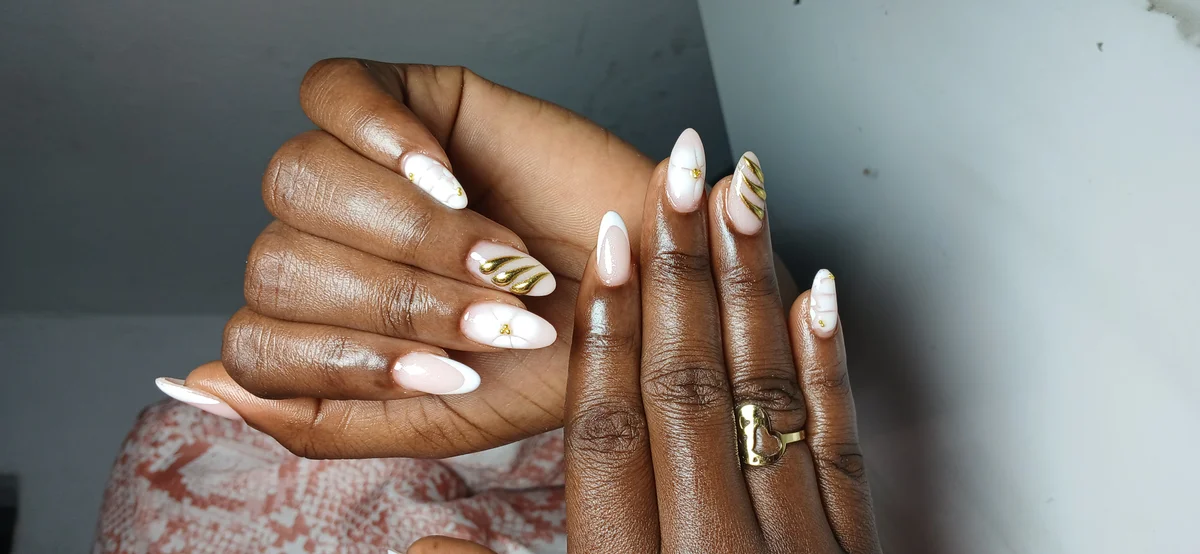 Builder Gel overlay with nude glitter at Glit Nails Osu Accra Ghana